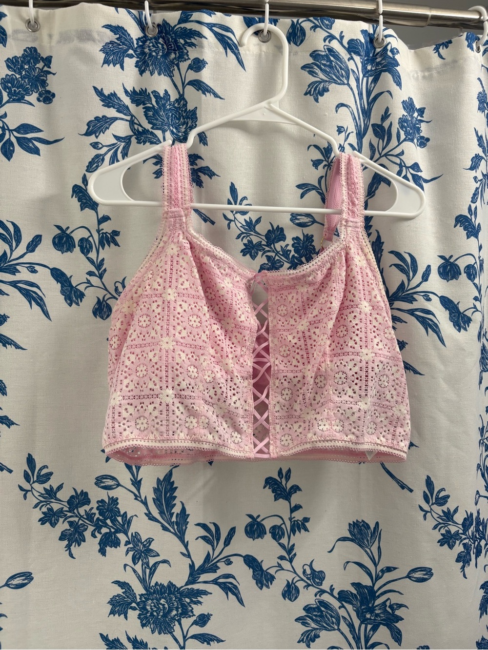 American Eagle Outfitters Pink Eyelet Lace-Up Bralette